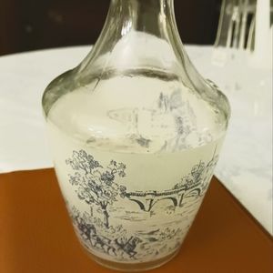 Vintage decanter/carafe frosted scenes, made in France, Aprox 6”